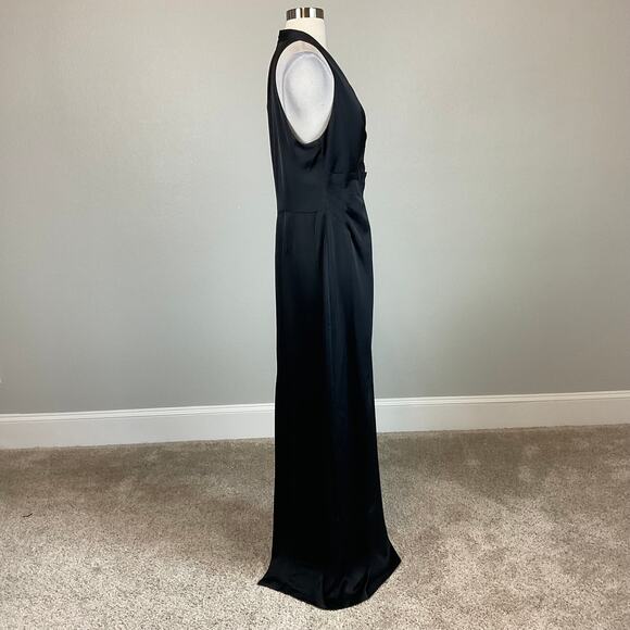 Ralph Lauren Black Satin Evening Gown Size 4 Pleated Long Column Formal Dress - Picture 3 of 12